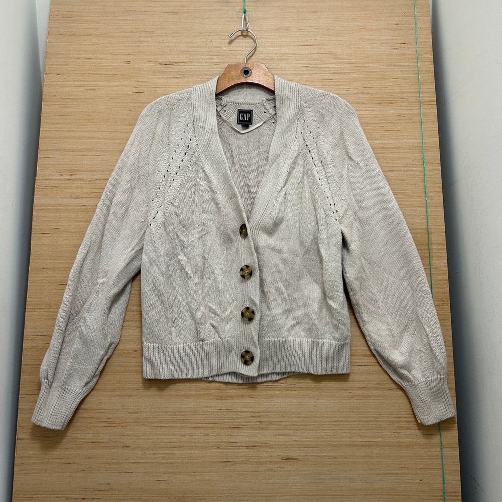 Gap Womens Oatmeal Beige Knit Button Front Shawl Collar Cardigan Sweater Size M